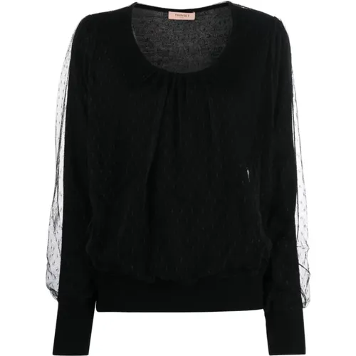 Schwarze Tüll-Overlay Pullover , Damen, Größe: L - Twinset - Modalova