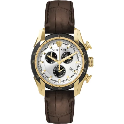 V-Ray Chronograph Leather Strap Watch , male, Sizes: ONE SIZE - Versace - Modalova