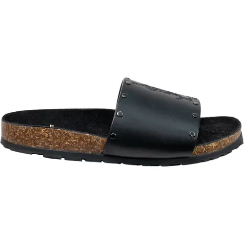 Leather Flat Sandals with Embroidered Branding , female, Sizes: 2 1/2 UK, 3 1/2 UK - Saint Laurent - Modalova