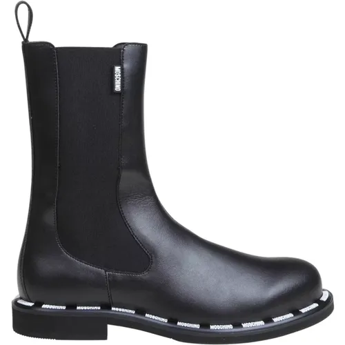 Schwarze vegane Lederstiefeletten Aw23 , Damen, Größe: 37 EU - Moschino - Modalova