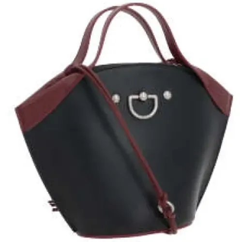 Handtasche aus glattem Leder in Schwarz und Burgund - Durazzi Milano - Modalova