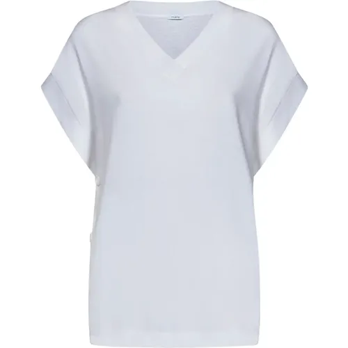 Weiße T-Shirts und Polos mit geripptem V-Ausschnitt , Damen, Größe: S - Malo - Modalova