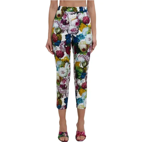Flowers Print Cotton Trousers , female, Sizes: M, XS, S, 2XS - Dolce & Gabbana - Modalova