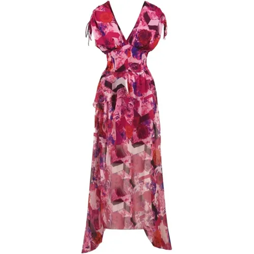 Floral Chiffon Maxi Dress with Front Slit , female, Sizes: XS, M, S - Gaëlle Paris - Modalova