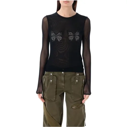 Double Butterfly Long Sleeve T-Shirt , female, Sizes: L, S, M - Blumarine - Modalova