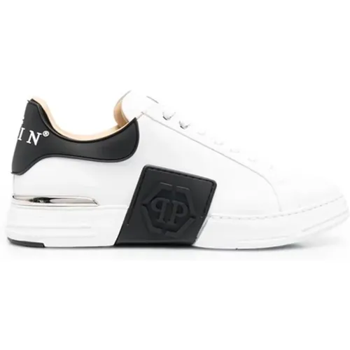 Weiße Ledersneaker mit schwarzen Details , Herren, Größe: 46 EU - Philipp Plein - Modalova