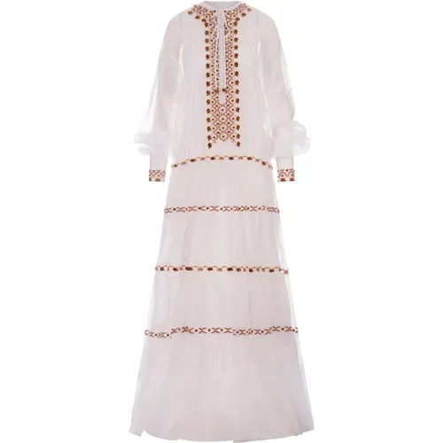 Weiße Baumwoll-Kaftan-Kleid Bestickt - Ermanno Scervino - Modalova