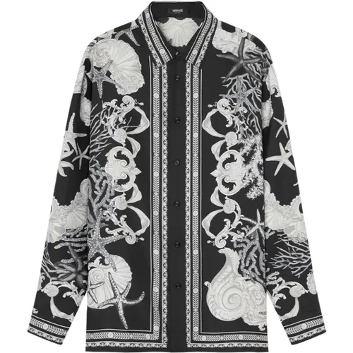 Silk Sea Motif Shirt , male, Sizes: S - Versace - Modalova