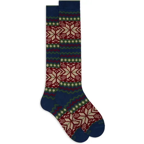 Lange blaue Baumwollsocken für Herren mit dekorativem Weihnachtsmotiv , Herren, Größe: M - Gallo - Modalova