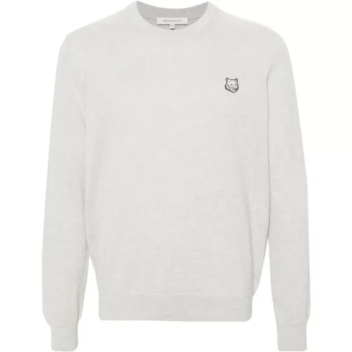 Grey Sweater with Logo Detail , male, Sizes: L - Maison Kitsuné - Modalova