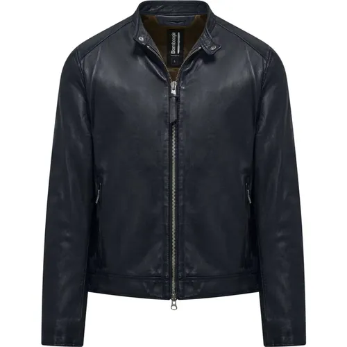 Genuine Leather Stand-Up Collar Jacket , male, Sizes: 2XL, M, L, XL, S, 3XL - BomBoogie - Modalova