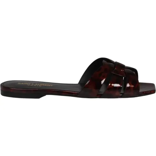 Tortoiseshell Patent Leather Mules , female, Sizes: 7 UK, 5 UK, 3 UK, 4 1/2 UK, 4 UK, 6 UK, 5 1/2 UK - Saint Laurent - Modalova