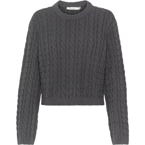 Grauer Pinstripe Cropped Pullover , Damen, Größe: L - Gestuz - Modalova