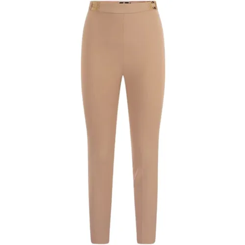 Straight crepe trousers with logo plaques , female, Sizes: L - Elisabetta Franchi - Modalova