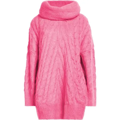 Rosa Acryl Pullover mit Zopfmuster , Damen, Größe: XL - MSGM - Modalova