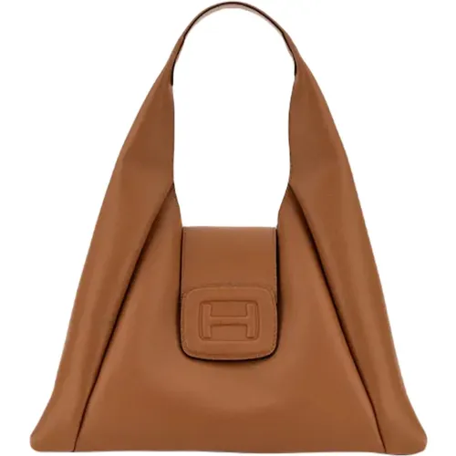 Grained Leather Medium Hobo Bag , female, Sizes: ONE SIZE - Hogan - Modalova