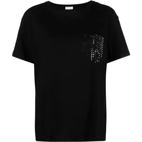 Schwarze T-Shirts und Polos mit Strass-Verzierung , Damen, Größe: L - Liu Jo - Modalova
