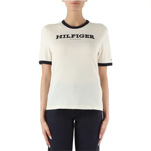 Velour Logo Cotton T-shirt , female, Sizes: M, XS - Tommy Hilfiger - Modalova