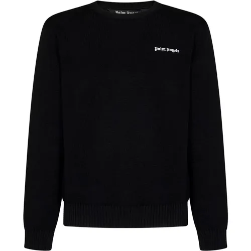 Schwarzer Pullover mit Weißem Logo , Herren, Größe: L - Palm Angels - Modalova
