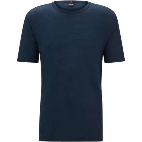 Linen Regular-Fit Crew-Neck T-Shirt Navy , male, Sizes: M, L, 2XL, XL, S - Hugo Boss - Modalova