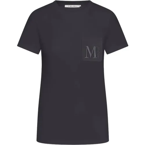 Schwarzes Baumwoll-T-Shirt mit Logo-Stickerei - Max Mara - Modalova