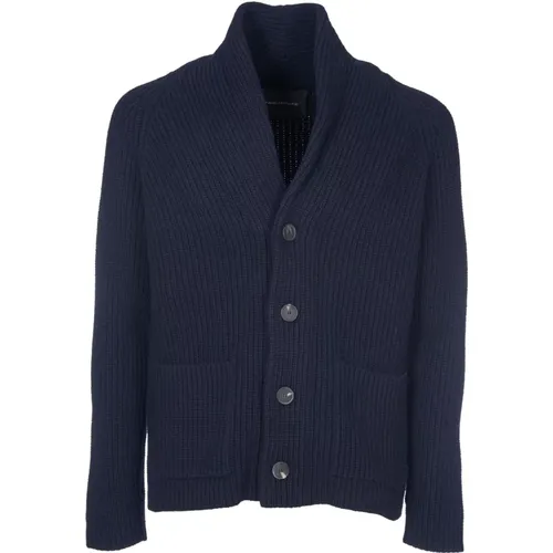 Blauer Cardigan mit Schalkragen Strickware , Herren, Größe: M - Tagliatore - Modalova