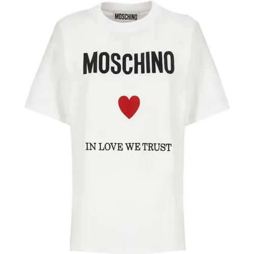 Damen Weiße Baumwoll-T-Shirt Liebe Vertrauen - Moschino - Modalova