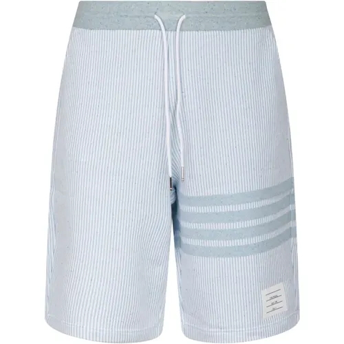 Light Blue 4-Bar Striped Shorts , male, Sizes: L, M - Thom Browne - Modalova