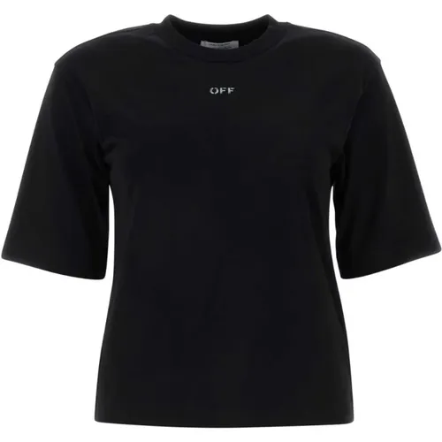 Schwarzes Baumwoll-T-Shirt,Damen T-Shirt von - Bequem und stilvoll - Off White - Modalova