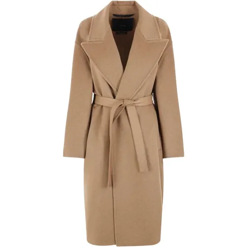 Cashmere Overcoat with Leather Trim , female, Sizes: 2XS, XS, S - Max Mara - Modalova