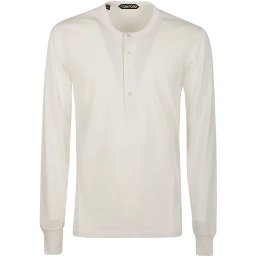 Ecru Henley Long Sleeve T-Shirt , male, Sizes: M - Tom Ford - Modalova