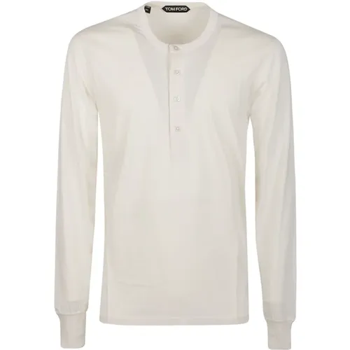 Ecru Henley Long Sleeve T-Shirt , male, Sizes: M, L - Tom Ford - Modalova