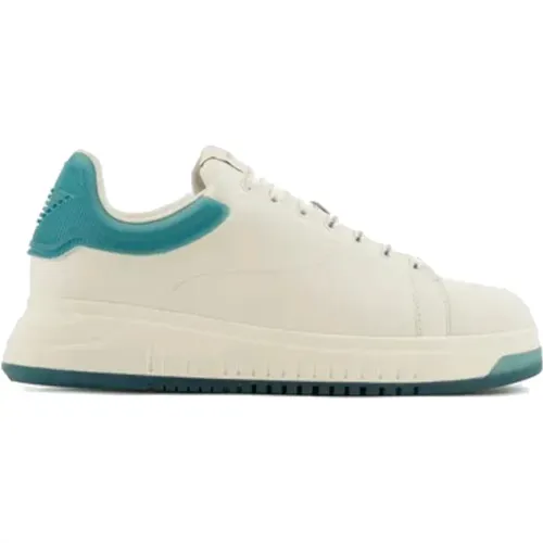 Turquoise Sneaker with Transparent Retro and Eagle Logo , male, Sizes: 10 UK, 9 UK - Emporio Armani - Modalova