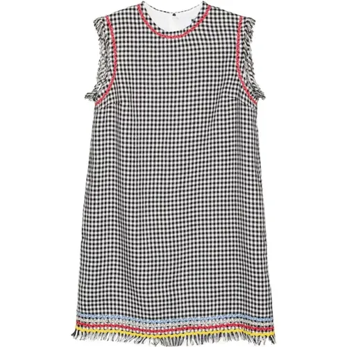 Fringed Gingham Mini Dress , female, Sizes: 2XS - Msgm - Modalova