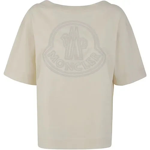 Weißes T-Shirt mit Kurzen Ärmeln , Damen, Größe: L - Moncler - Modalova