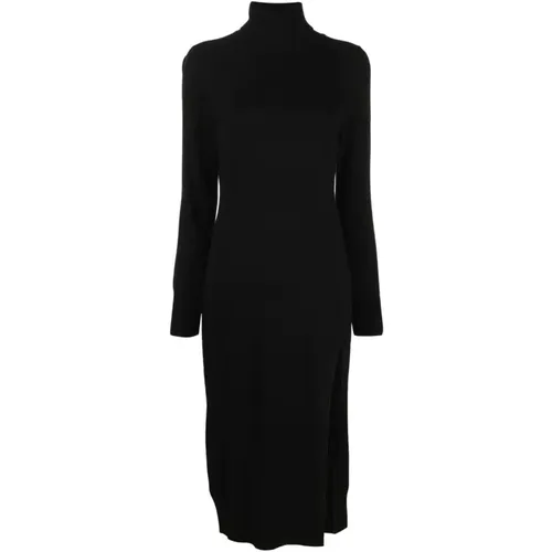 Schwarzes Woll-Midi-Kleid mit Schlitz , Damen, Größe: M - Michael Kors - Modalova