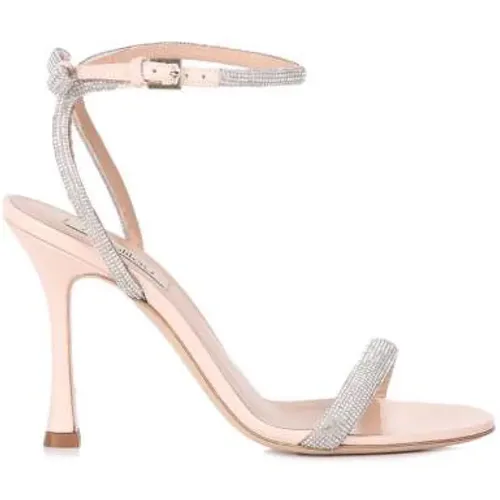 Cream High Heel Sandals with Swarovski , female, Sizes: 2 UK, 3 UK - Ninalilou - Modalova
