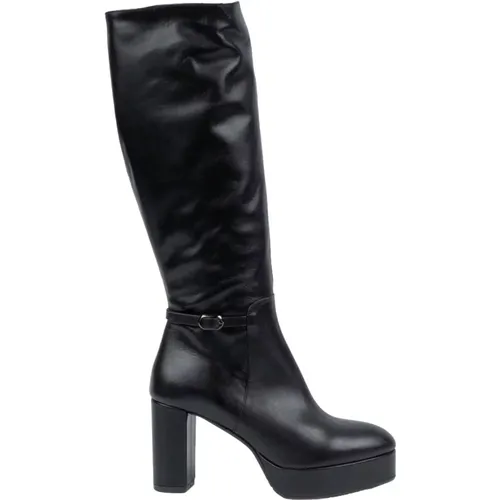 Leather Boots with Side Zipper and Ankle Buckle , female, Sizes: 4 UK, 5 UK, 3 UK, 7 UK, 6 UK - Albano - Modalova
