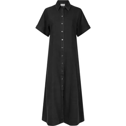 Black Denim Dress with Short Sleeves , female, Sizes: S, M, XS, XL, L - NEO NOIR - Modalova