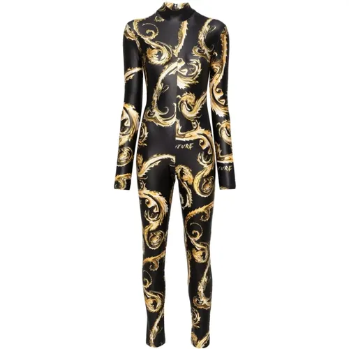 Schwarzes Kleid für Frauen,Barockdruck Jumpsuit Schwarz Gold Kleid - Versace Jeans Couture - Modalova