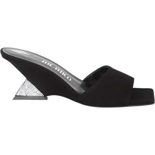 Silver Sandals with Crystal-Encrusted Geometric Heel , female, Sizes: 6 1/2 UK, 5 UK - The Attico - Modalova