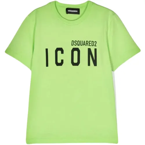 Grünes Baumwoll-T-Shirt mit Kurzen Ärmeln und Logo - Dsquared2 - Modalova