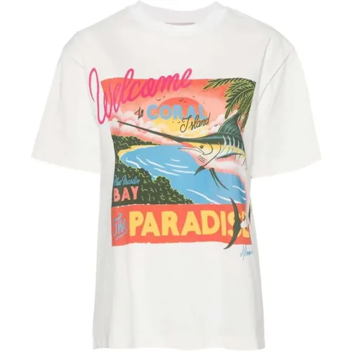 Tropisches Symbol Druck Baumwoll T-shirt , Damen, Größe: M - Alemais - Modalova