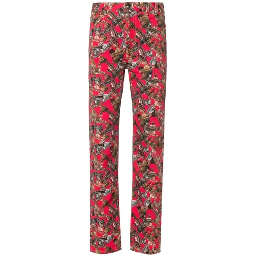 Red Multicolour Denim Trousers with Signature Orb Print , female, Sizes: W28 - Vivienne Westwood - Modalova