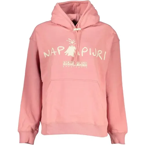 Hooded Cotton Sweatshirt with Print and Logo Detail , female, Sizes: XS - Napapijri - Modalova