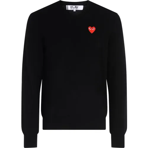 V-neck Heart Patch Sweater , male, Sizes: M - Comme des Garçons Play - Modalova