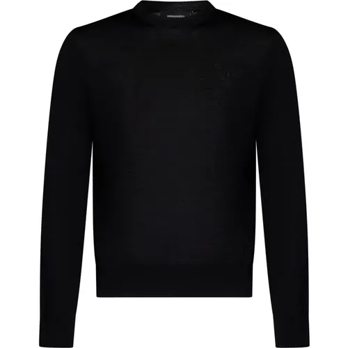 Schwarzer Woll-Crewneck-Logo-Sweatshirt , Herren, Größe: M - Dsquared2 - Modalova