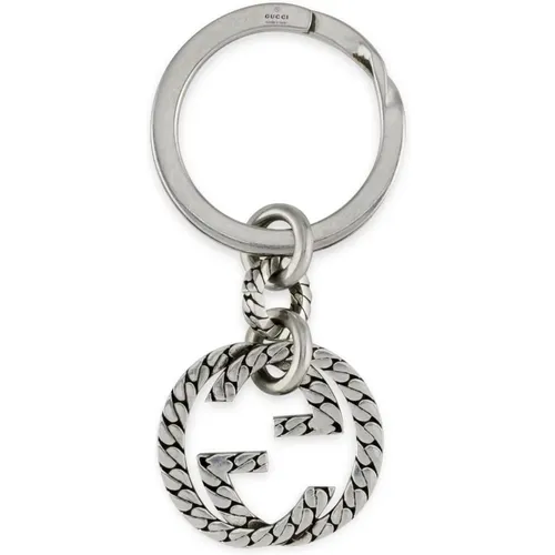 Ybf678644001 - Argento 925 - Key ring in sterling silver with Interlocking G details , female, Sizes: ONE SIZE - Gucci - Modalova