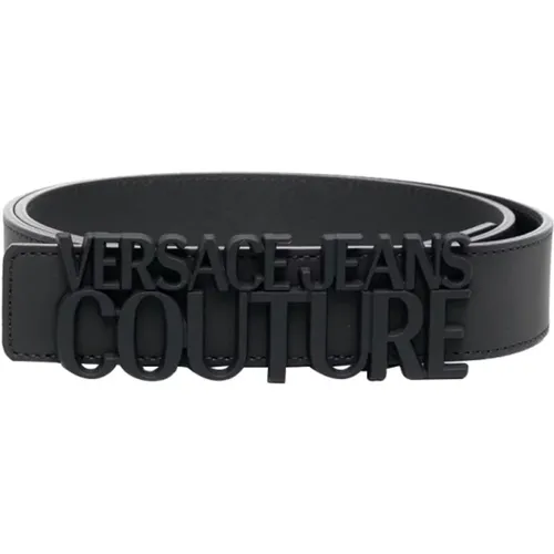 Schwarzer Ledergürtel mit ikonischer Logoschnalle - Versace Jeans Couture - Modalova