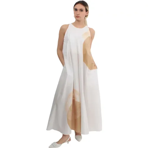 Weißes Kleid Frühling Sommer Baumwolle Elastan , Damen, Größe: M - Liviana Conti - Modalova